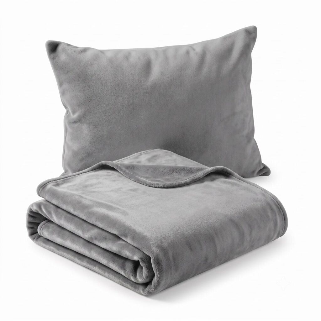Gray mink touch cot blanket and pillow set
