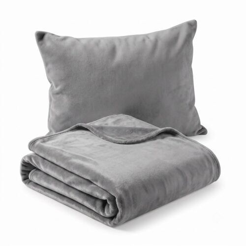 Gray mink touch cot blanket and pillow set