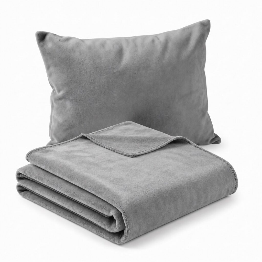 Gray cot blanket and pillow set