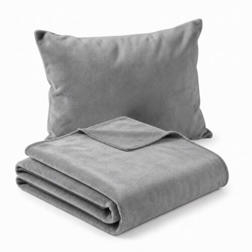 Gray cot blanket and pillow set